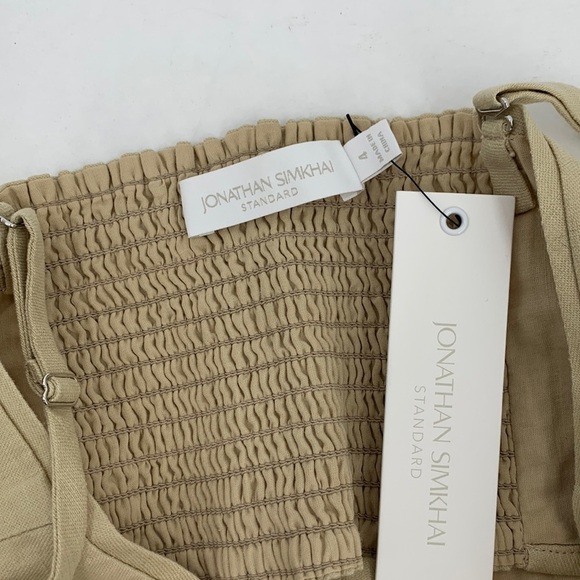 Jonathan Simkhai Amelie bustier tank shirt top crop smocked wheat tan new 4 - Picture 3 of 3